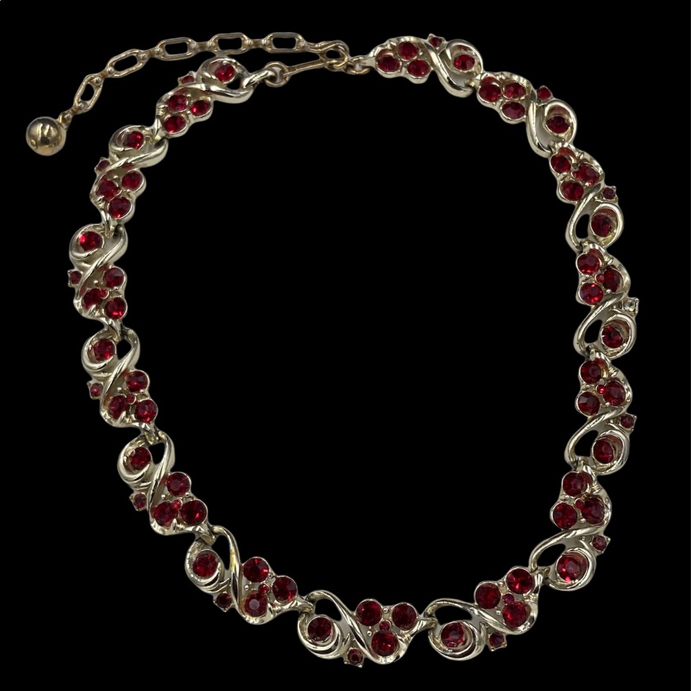 Vintage Kramer Ruby Red Rhinestone Necklace - Picture 1 of 10